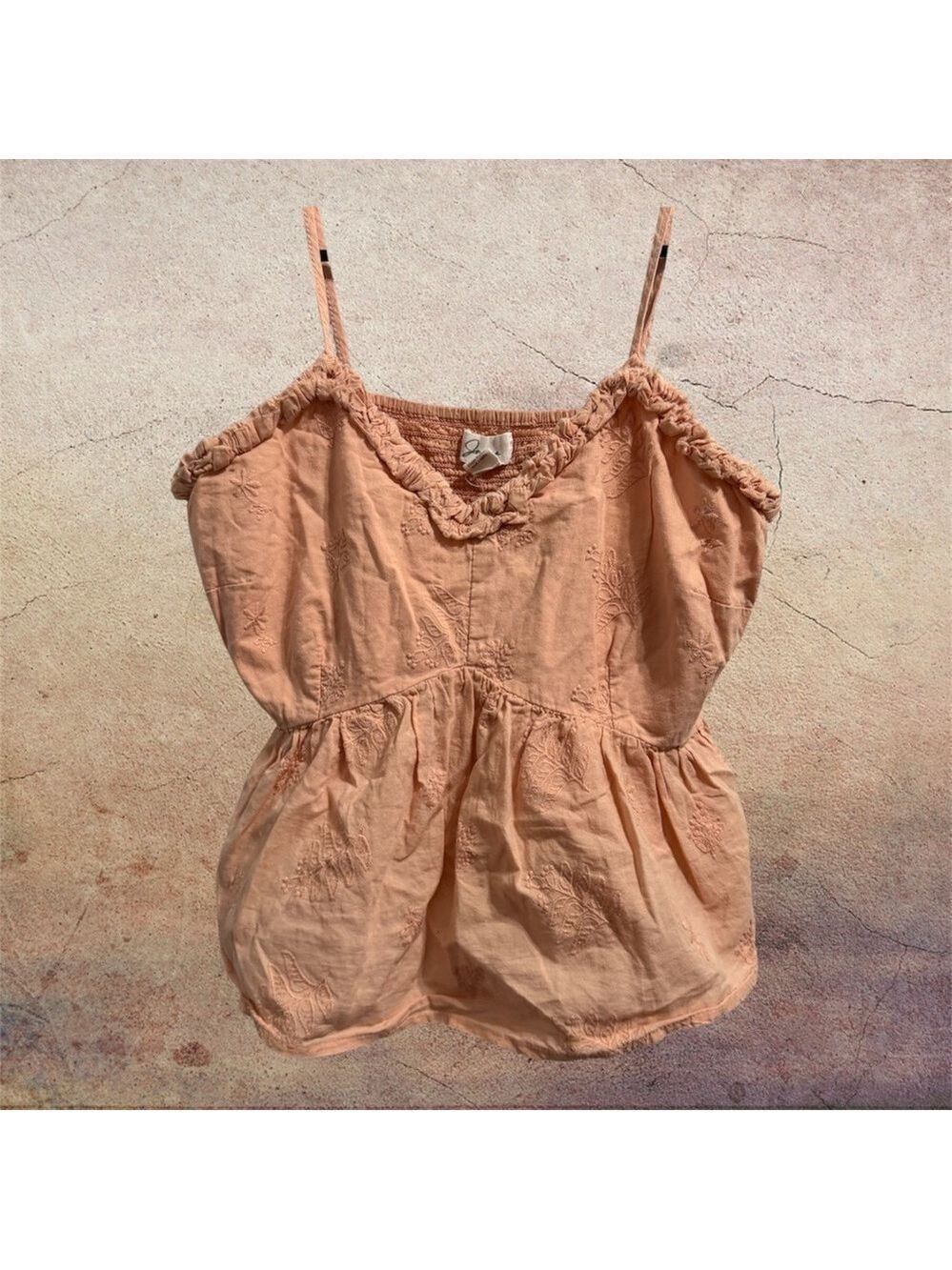 Jopna Delicate Peach Spaghetti-Strap Top with Ruffles and Smocking size M